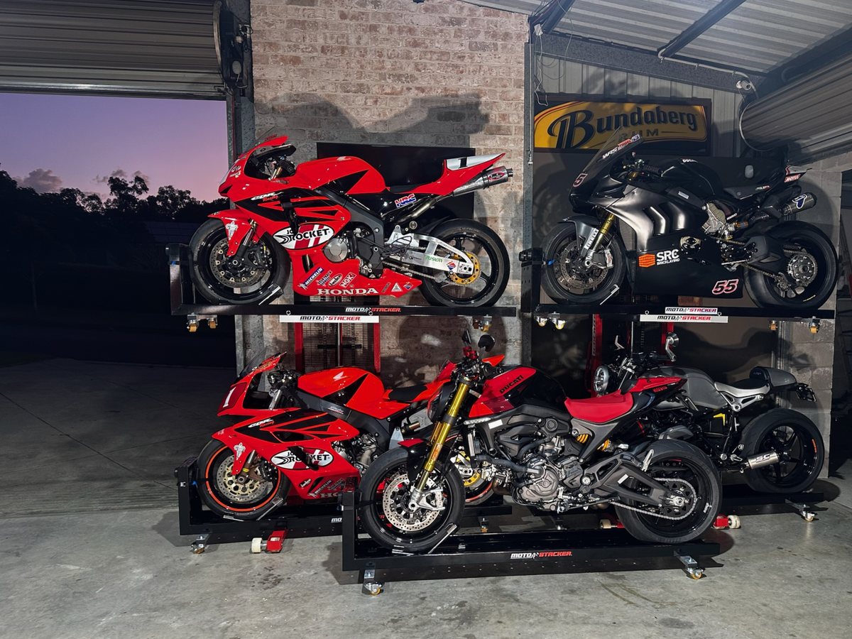 Moto Stacker in a private garage